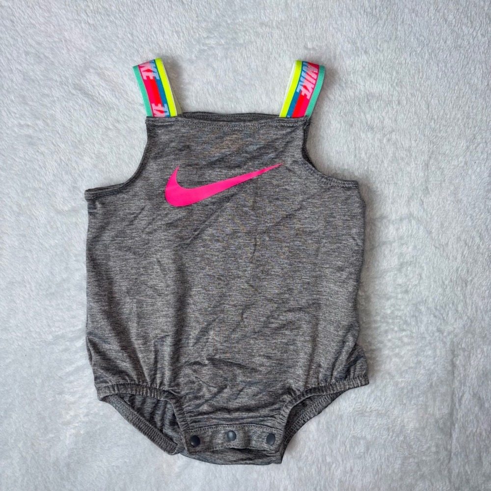Nike Girls Dri-FIT Gray Pink Swoosh Romper Bodysuit 6M